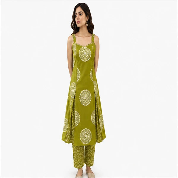 Women’s Cotton Kurti Set with Bottom – Spaghetti Style