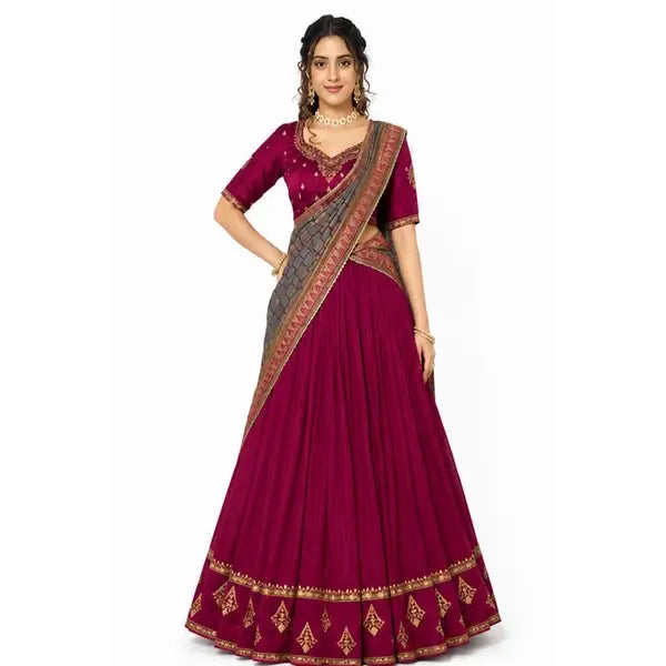 Vichitra Silk Thread Embroidered Lehenga Choli Collection