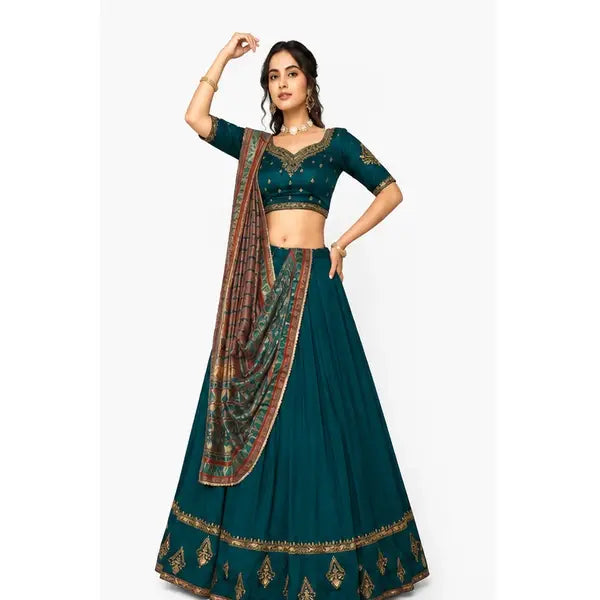 Vichitra Silk Thread Embroidered Lehenga Choli Collection