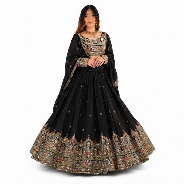 French Crepe Multi Thread Embroidery Lehenga Choli