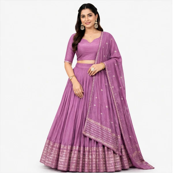 Pure Chanderi Plain Zari Worked Lehenga Choli Collection