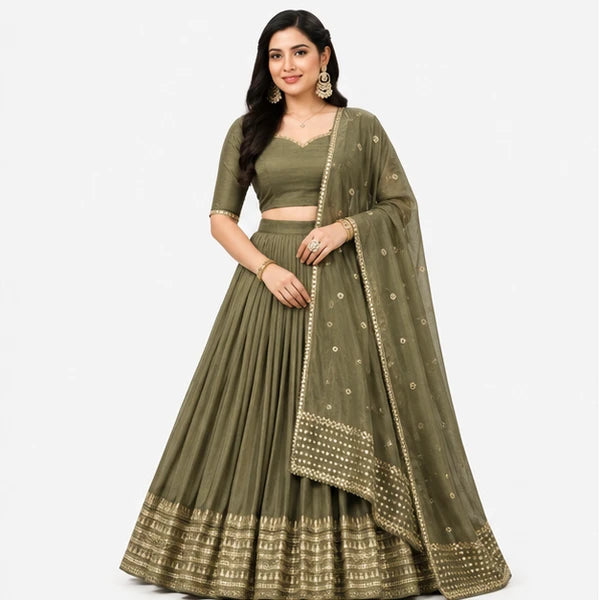 Pure Chanderi Plain Zari Worked Lehenga Choli Collection