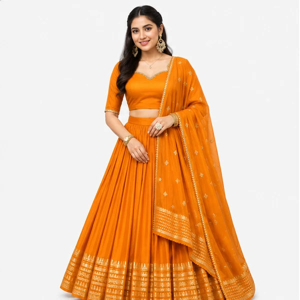 Pure Chanderi Plain Zari Worked Lehenga Choli Collection