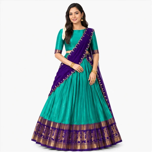 Poly Cotton Zari Weaving Traditional Lehenga Choli Collection