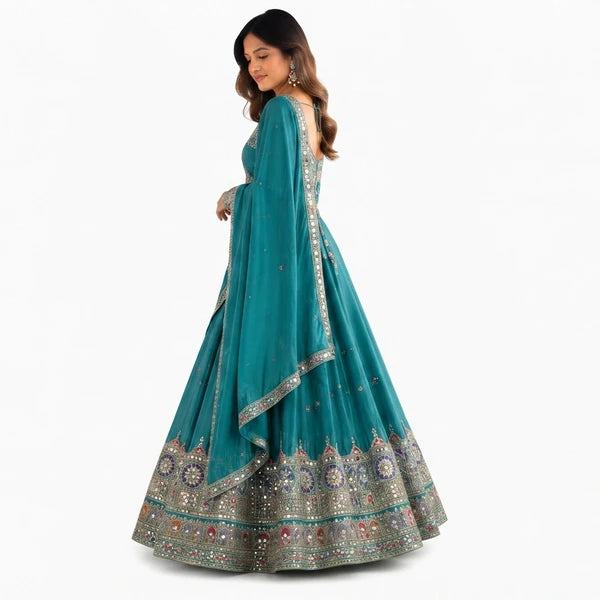 French Crepe Multi Thread Embroidery Lehenga Choli