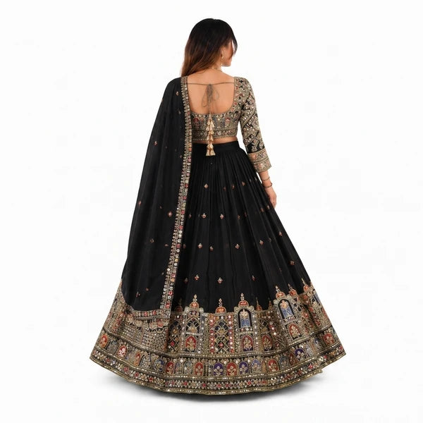 French Crepe Multi Thread Embroidery Lehenga Choli