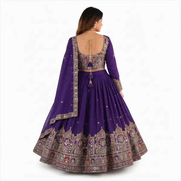 French Crepe Multi Thread Embroidery Lehenga Choli