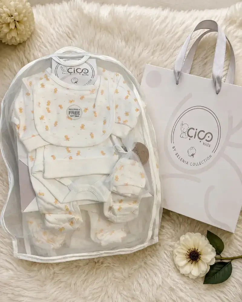 Baby 5 Piece Gift Set with Hat, Bib & Blanket Bib