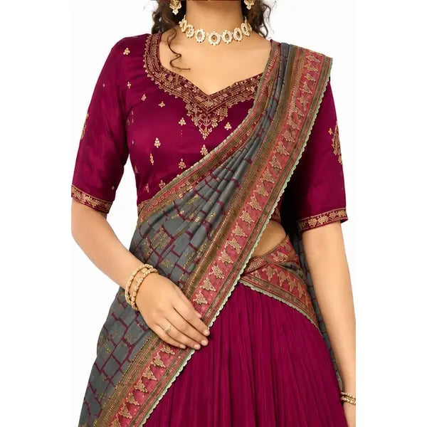 Vichitra Silk Thread Embroidered Lehenga Choli Collection