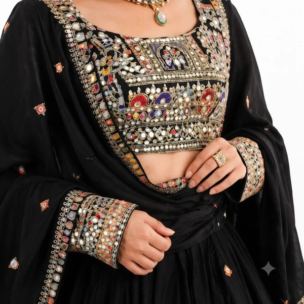 French Crepe Multi Thread Embroidery Lehenga Choli