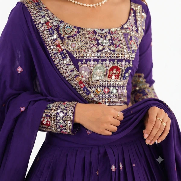 French Crepe Multi Thread Embroidery Lehenga Choli