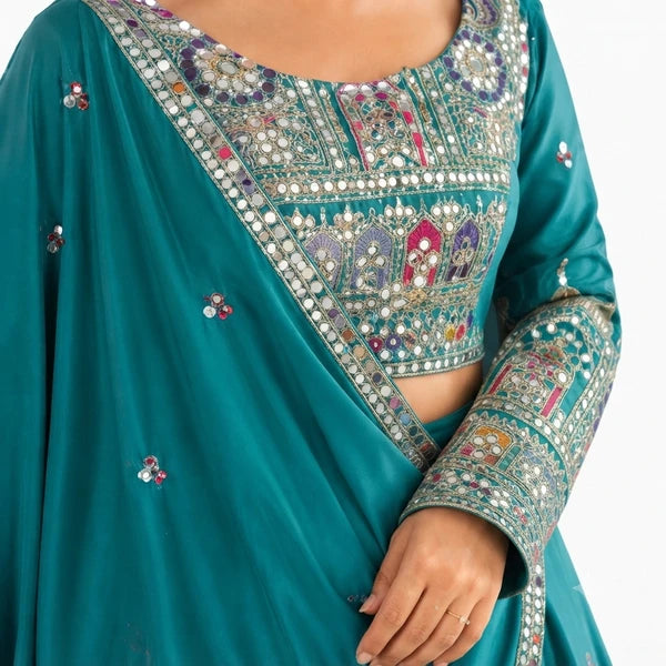 French Crepe Multi Thread Embroidery Lehenga Choli