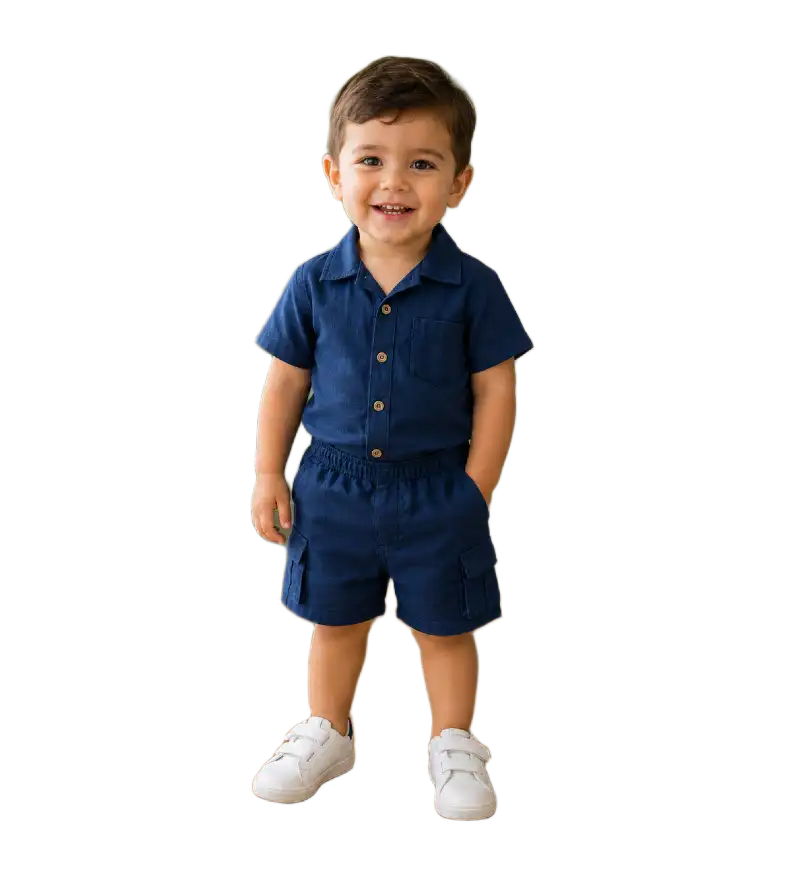 Baby Boys Two Piece Buttoned Shirt & Shorts Set