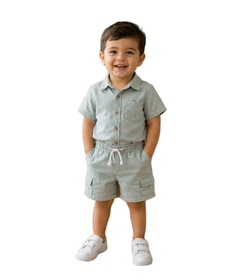 Baby Boys Two Piece Buttoned Shirt & Shorts Set