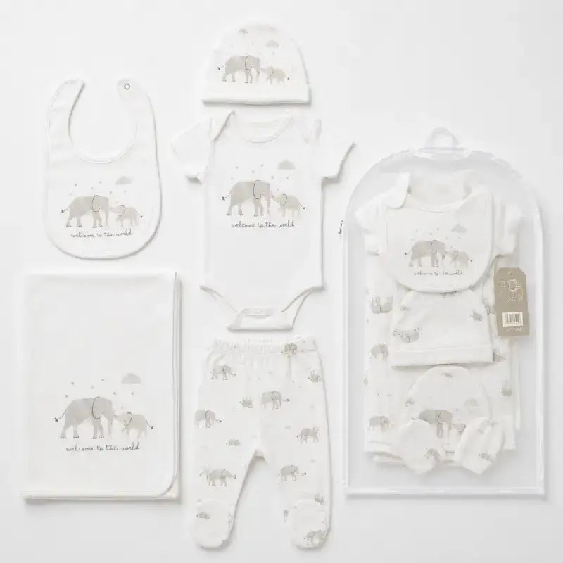 Baby 5 Piece Elephant Gift Set with Hat, Bib & Blanket Bib