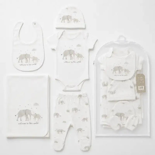 Baby 5 Piece Elephant Gift Set with Hat, Bib & Blanket Bib