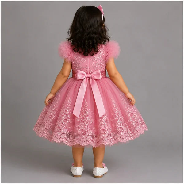 Baby Girls 3pc Floral Layered Party Dress with Headband & Shoes (6-24M)