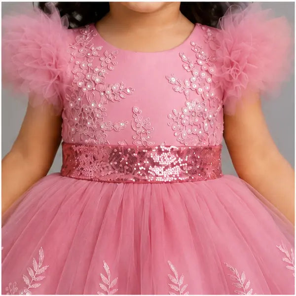 Baby Girls 3pc Floral Layered Party Dress with Headband & Shoes (6-24M)