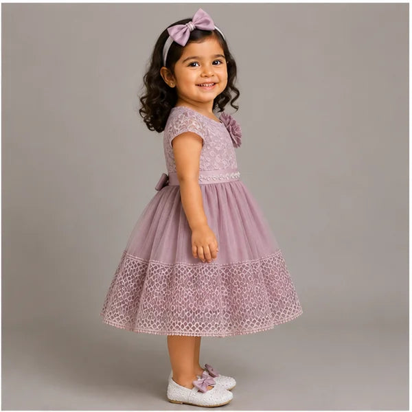 Baby Girls 3pc Floral Layered Party Dress with Headband & Shoes (6-24M)