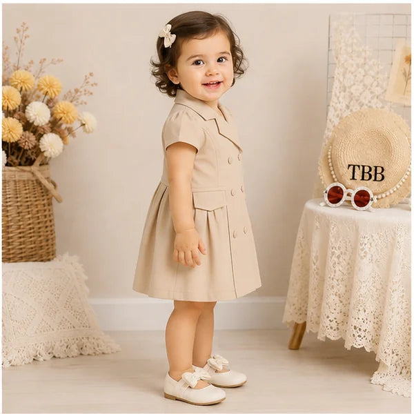Girls Double Breasted Pocket Summer Dress