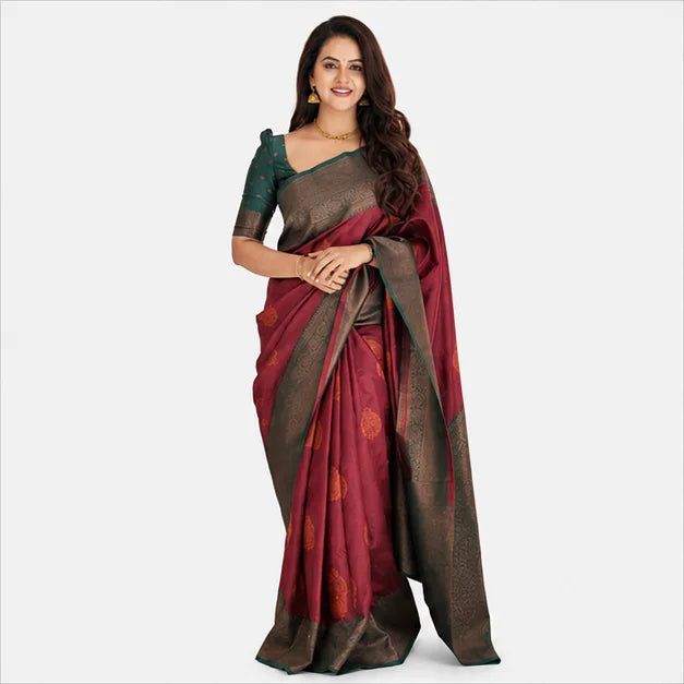 Lichi Silk Saree mit Jacquard Work – Indischer Damen Saree