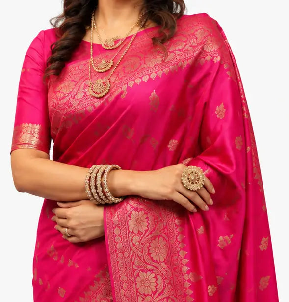 Indian Silk Saree for Women – Soft Lichi Silk Jacquard Saree
