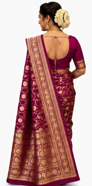 Soft Lichi Silk Saree for Women – Elegant Jacquard Saree with Blouse