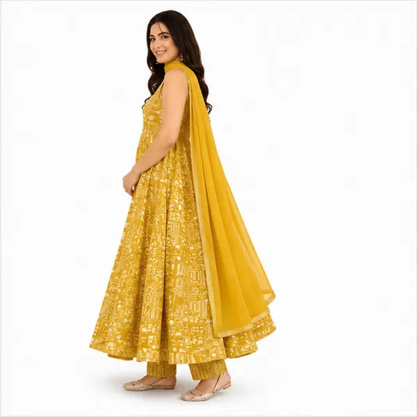 Women’s Muslin Kurta Set with Bottom & Dupatta – Digital Print
