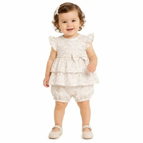 Baby Girls 2pc Floral Layered Dress & Bloomers Set
