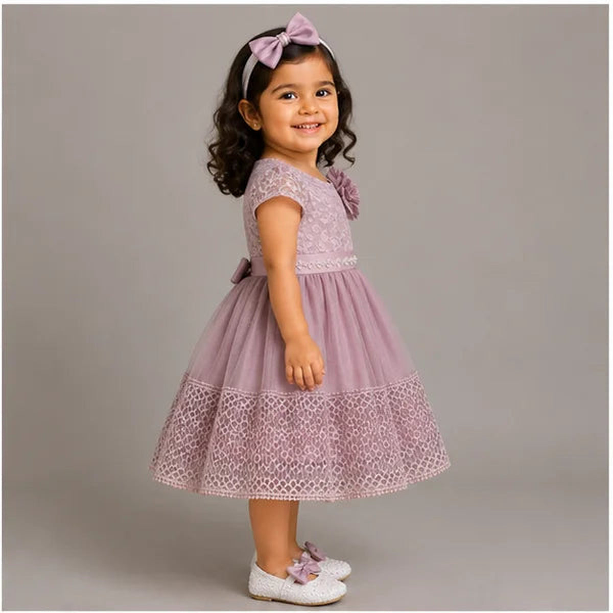 Baby Girls 3pc Floral Layered Party Dress with Headband & Shoes (6-24M)