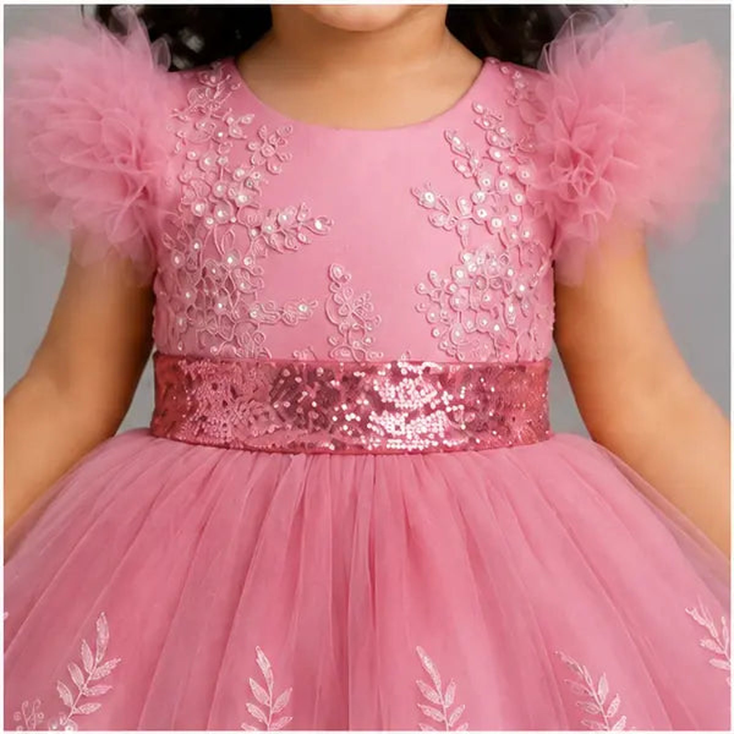 Baby Girls 3pc Floral Layered Party Dress with Headband & Shoes (6-24M)