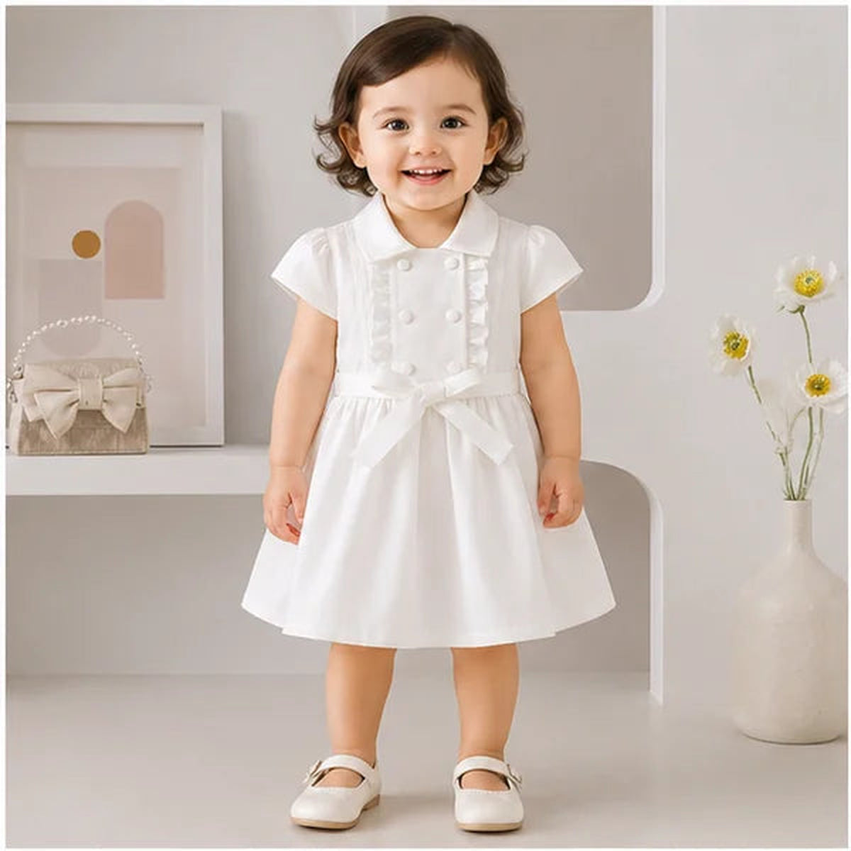 Baby Girls Ruffle Buttoned Belt Dress