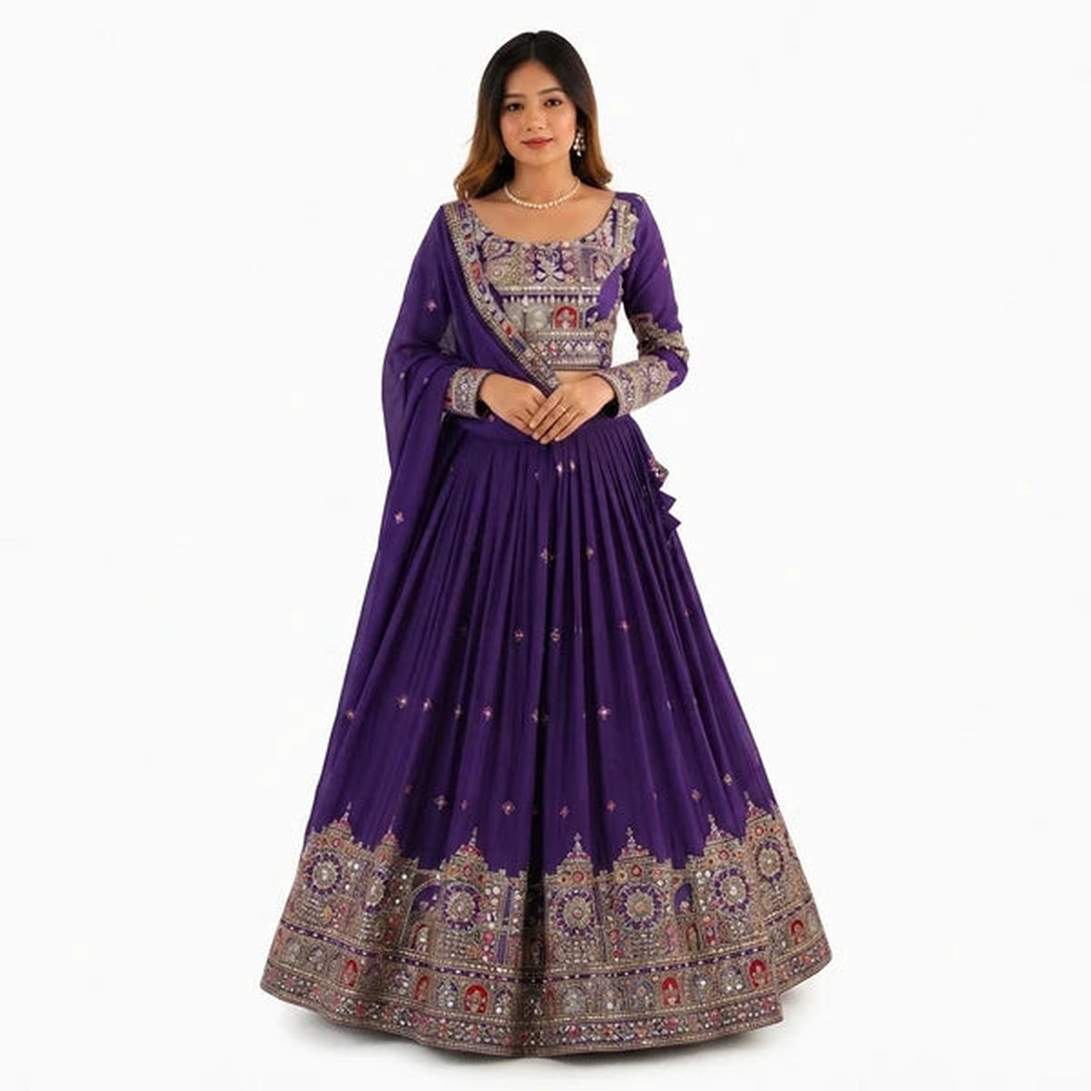 French Crepe Multi Thread Embroidery Lehenga Choli