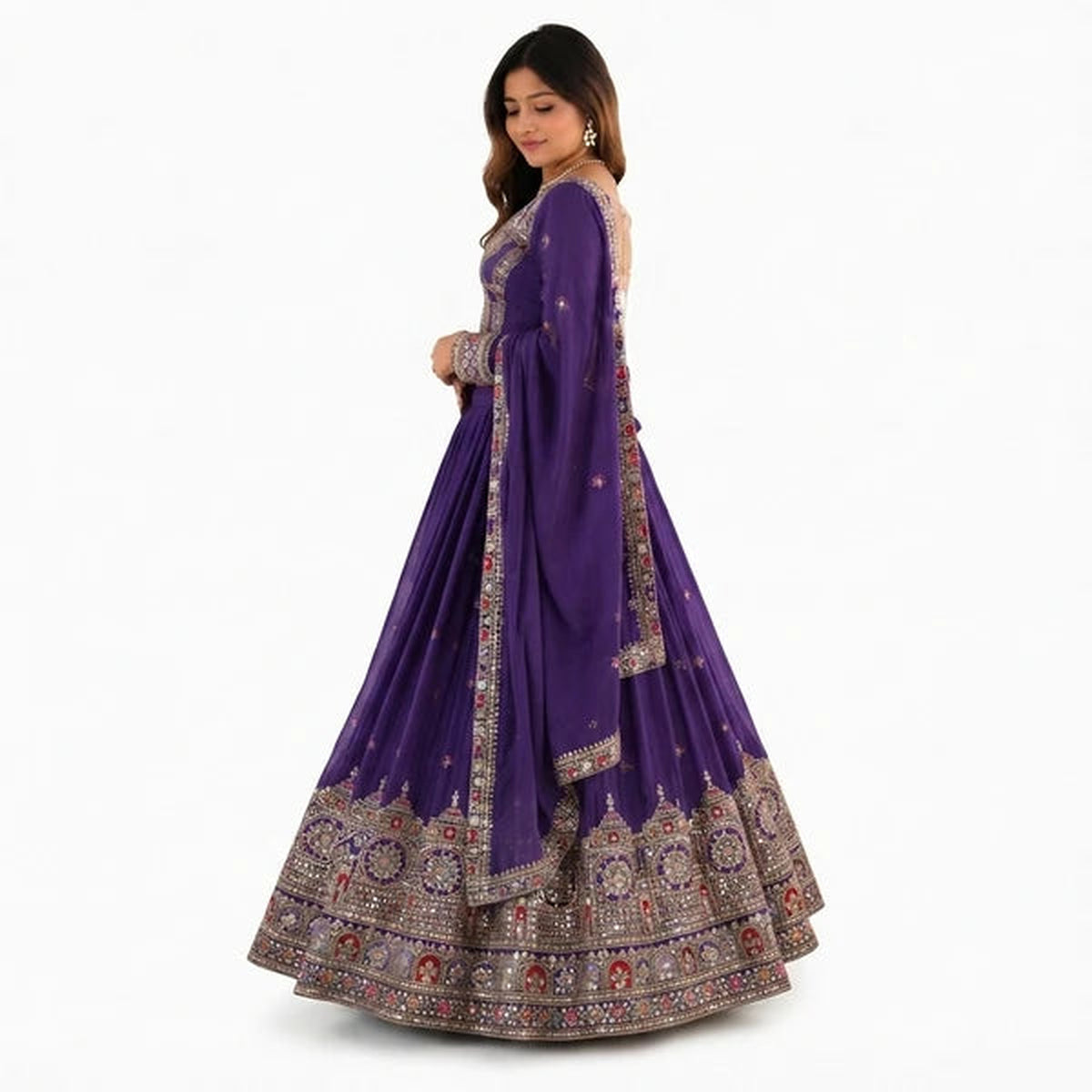 French Crepe Multi Thread Embroidery Lehenga Choli