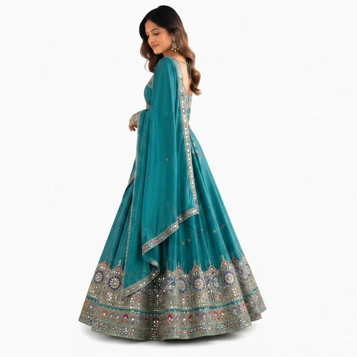 French Crepe Multi Thread Embroidery Lehenga Choli