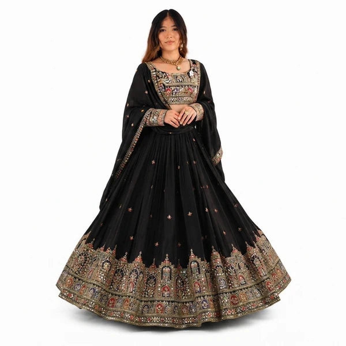 French Crepe Multi Thread Embroidery Lehenga Choli
