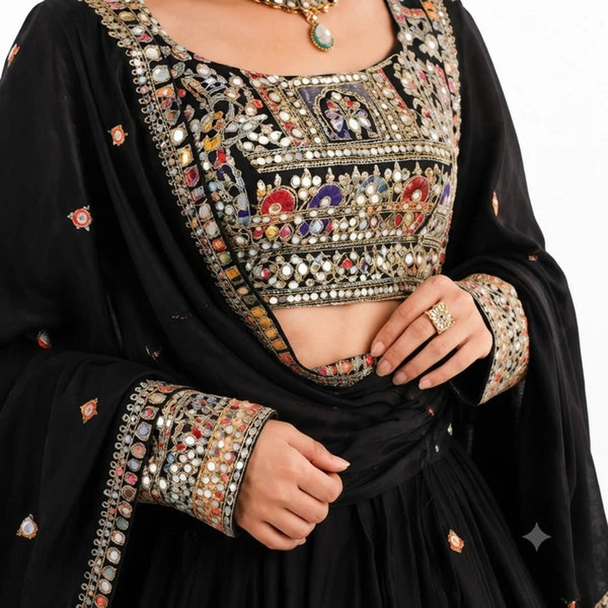 French Crepe Multi Thread Embroidery Lehenga Choli