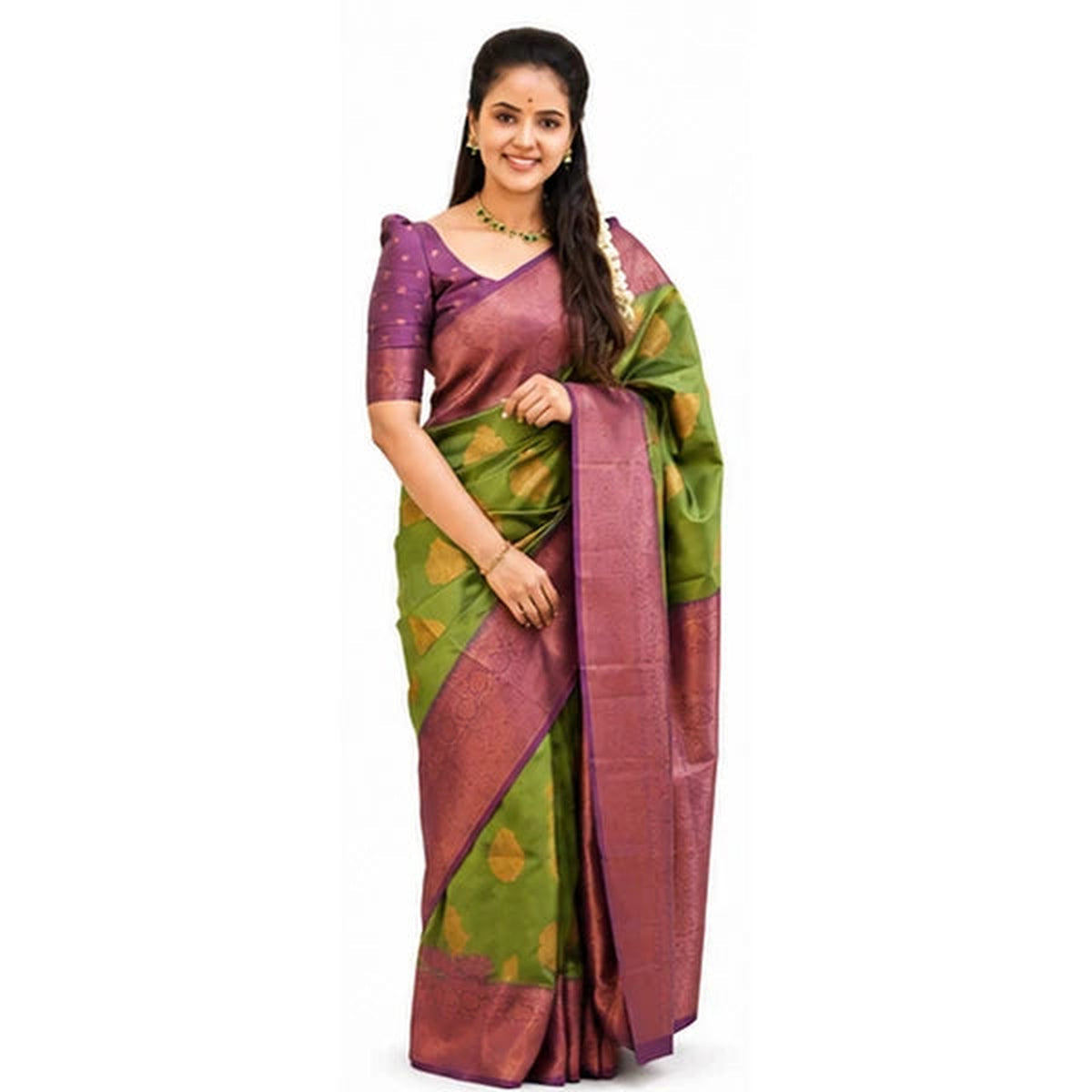 Lichi Silk Saree mit Jacquard Work – Indischer Damen Saree