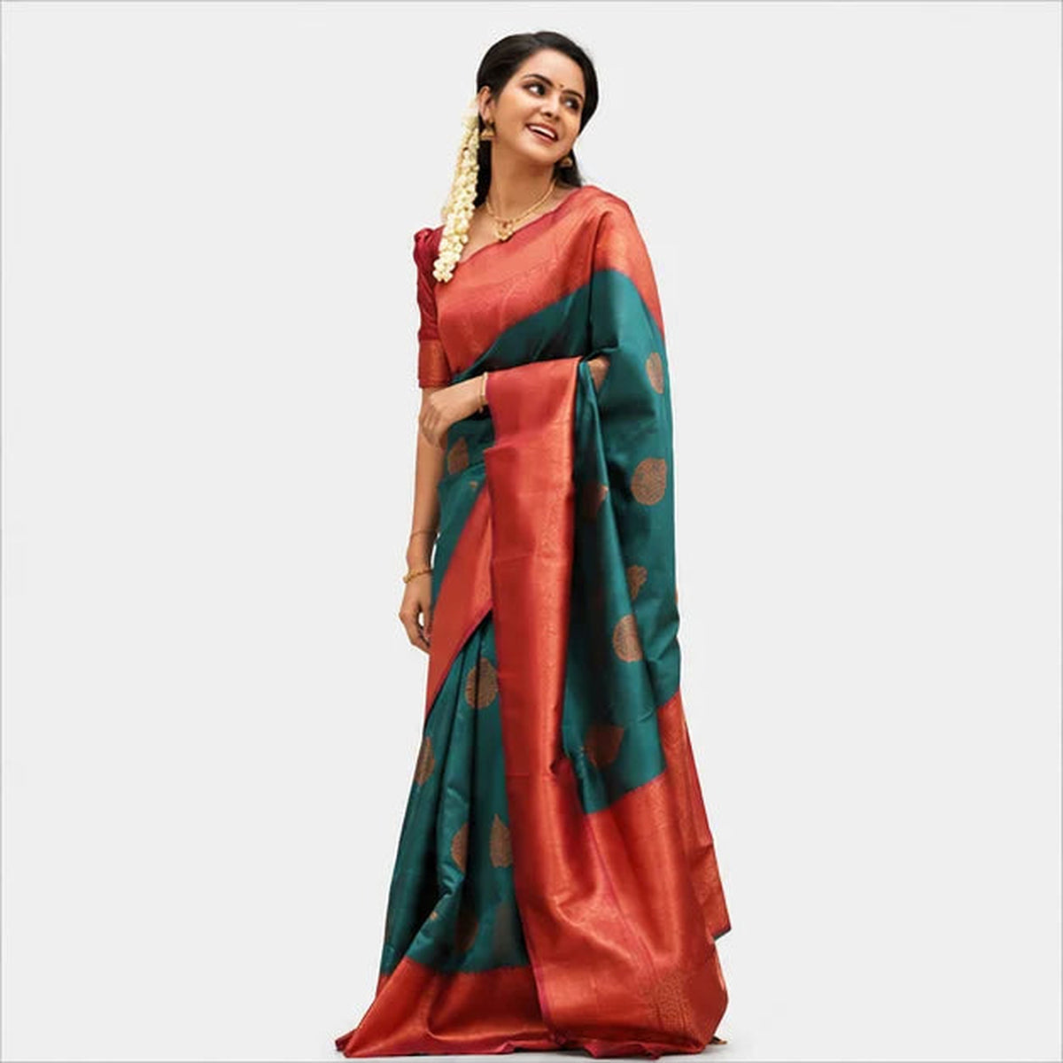 Lichi Silk Saree mit Jacquard Work – Indischer Damen Saree