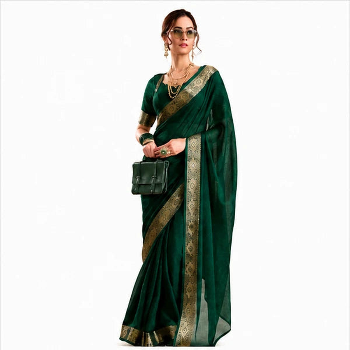Poly Shimmer Zari Weaving Saree