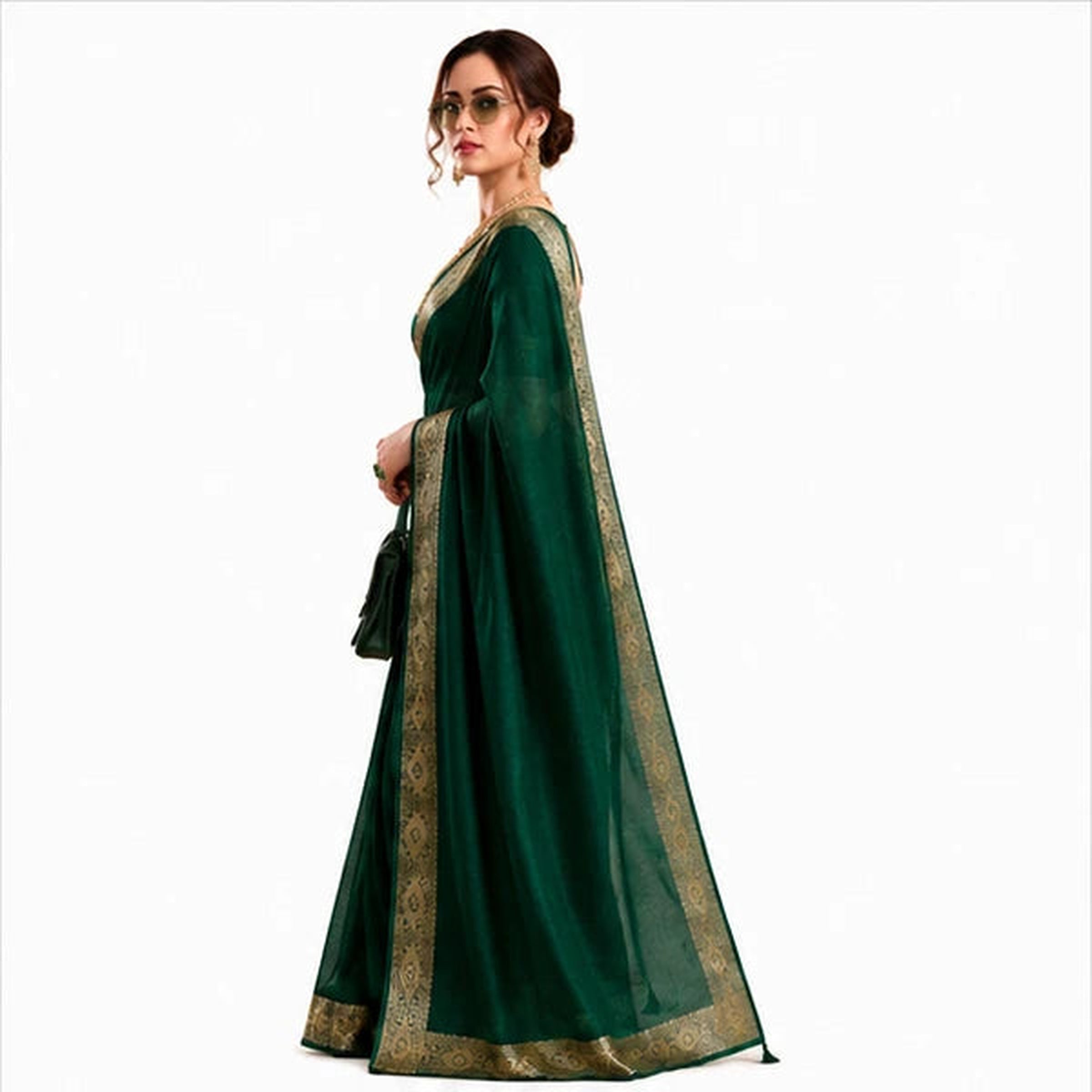 Poly Shimmer Zari Weaving Saree