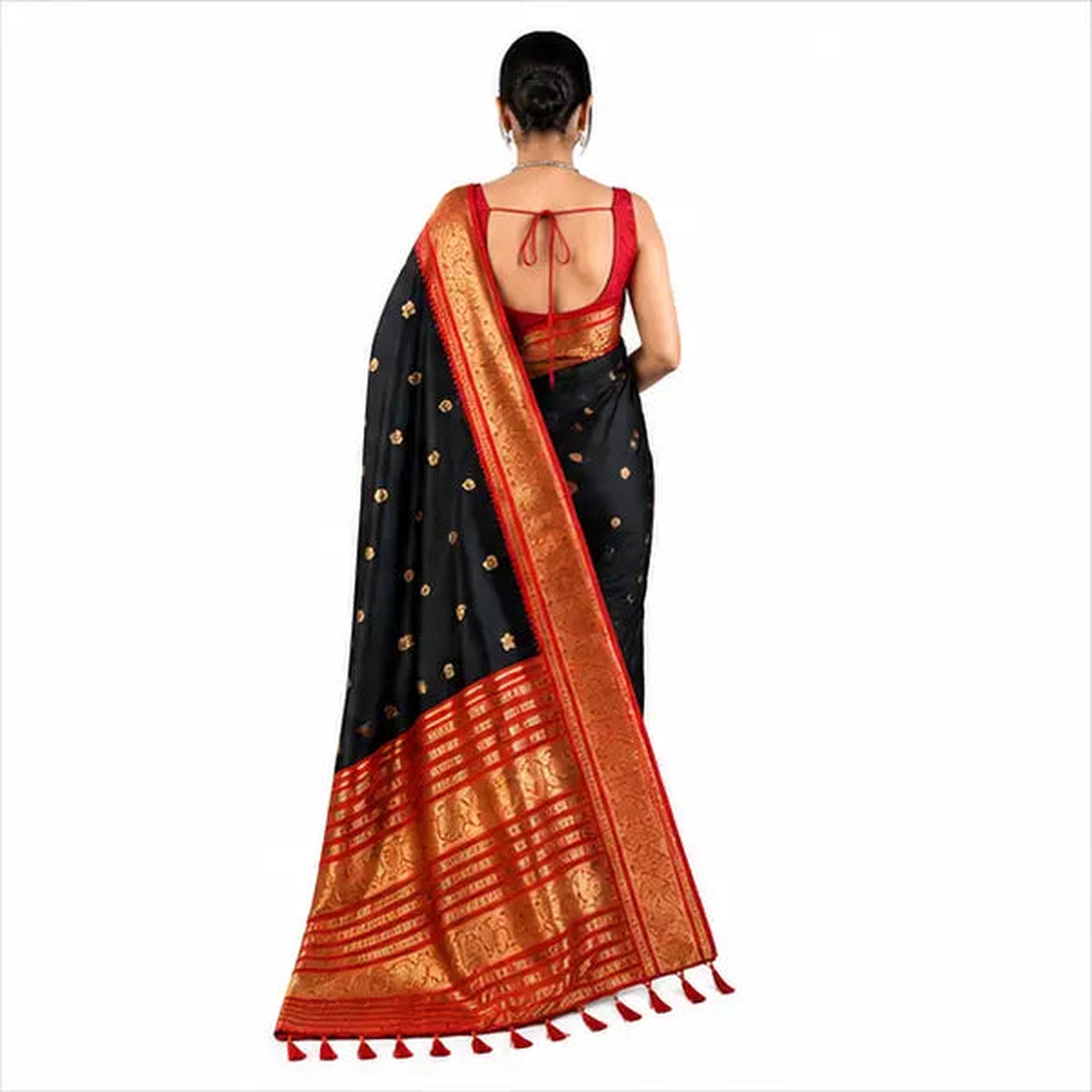 Premium Soft Silk Saree mit Zari-Bordüre – Indischer Damen Saree Black
