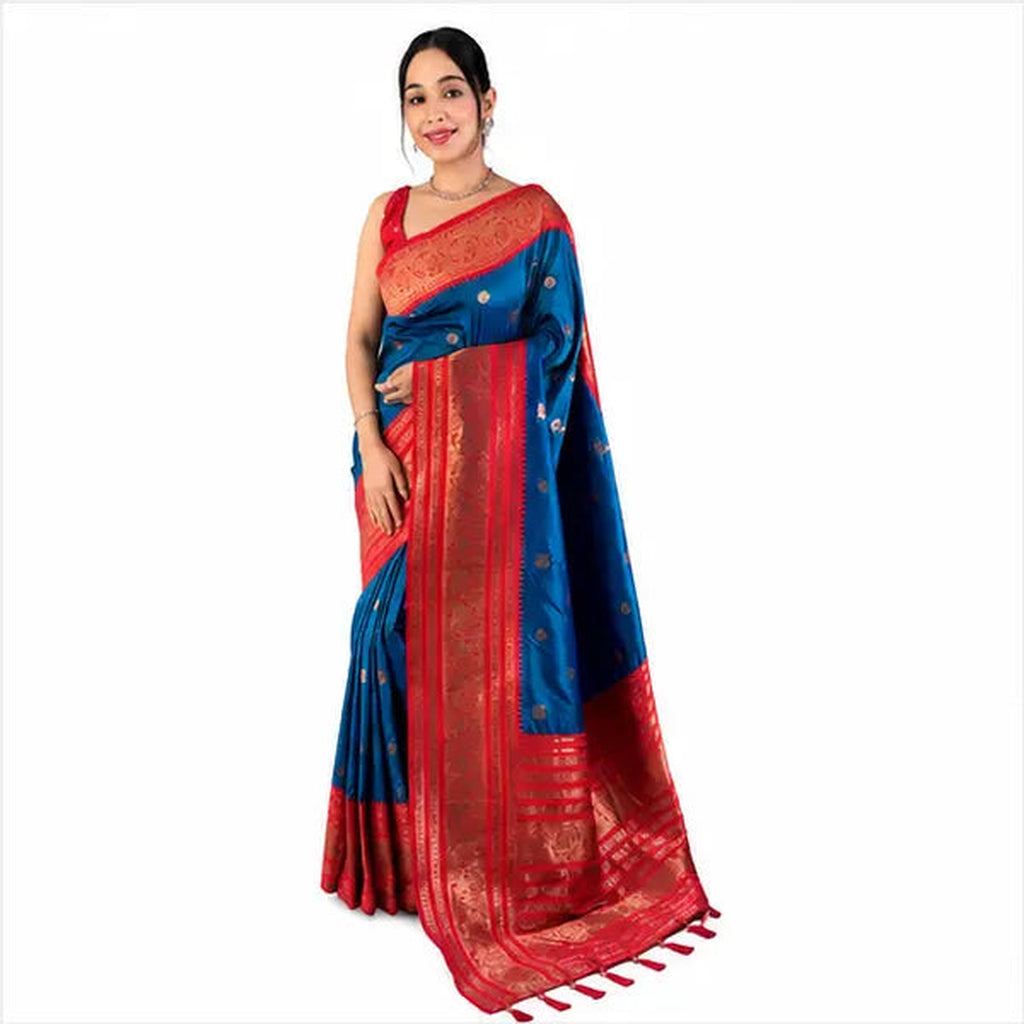 Premium Soft Silk Saree mit Zari-Bordüre – Indischer Damen Saree Blue