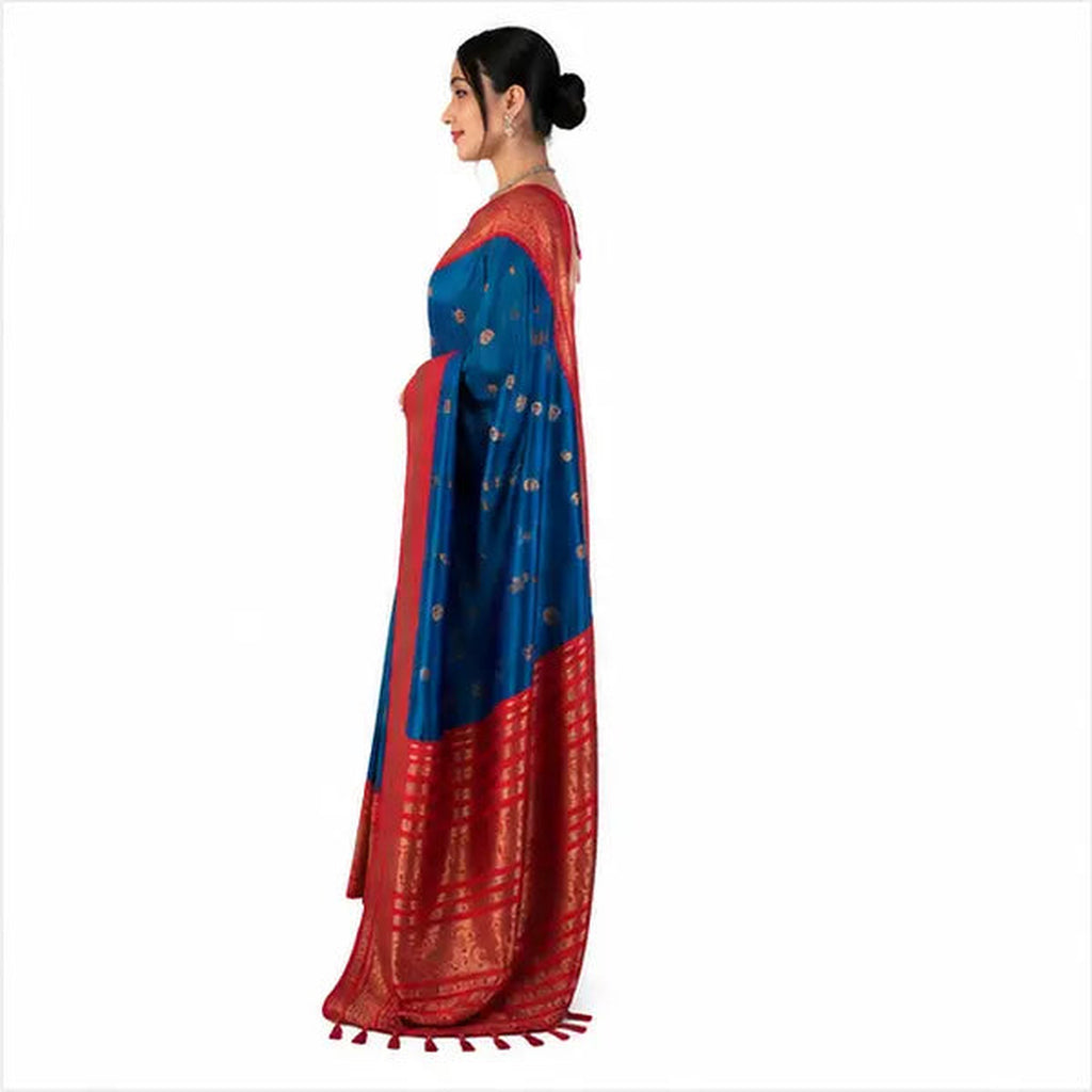 Premium Soft Silk Saree mit Zari-Bordüre – Indischer Damen Saree Blue