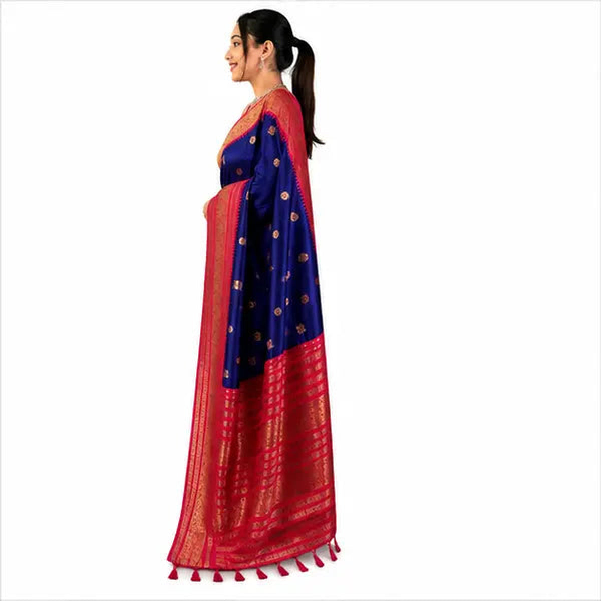 Premium Soft Silk Saree mit Zari-Bordüre – Indischer Damen Saree Blue