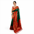 Premium Soft Silk Saree mit Zari-Bordüre – Indischer Damen Saree  Green