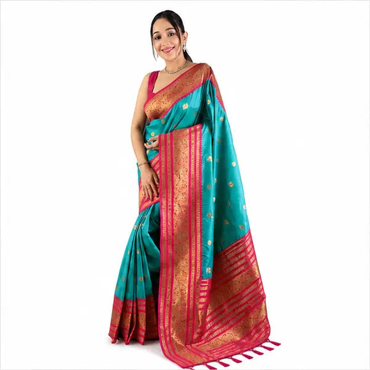 Premium Soft Silk Saree mit Zari-Bordüre – Indischer Damen Saree light green