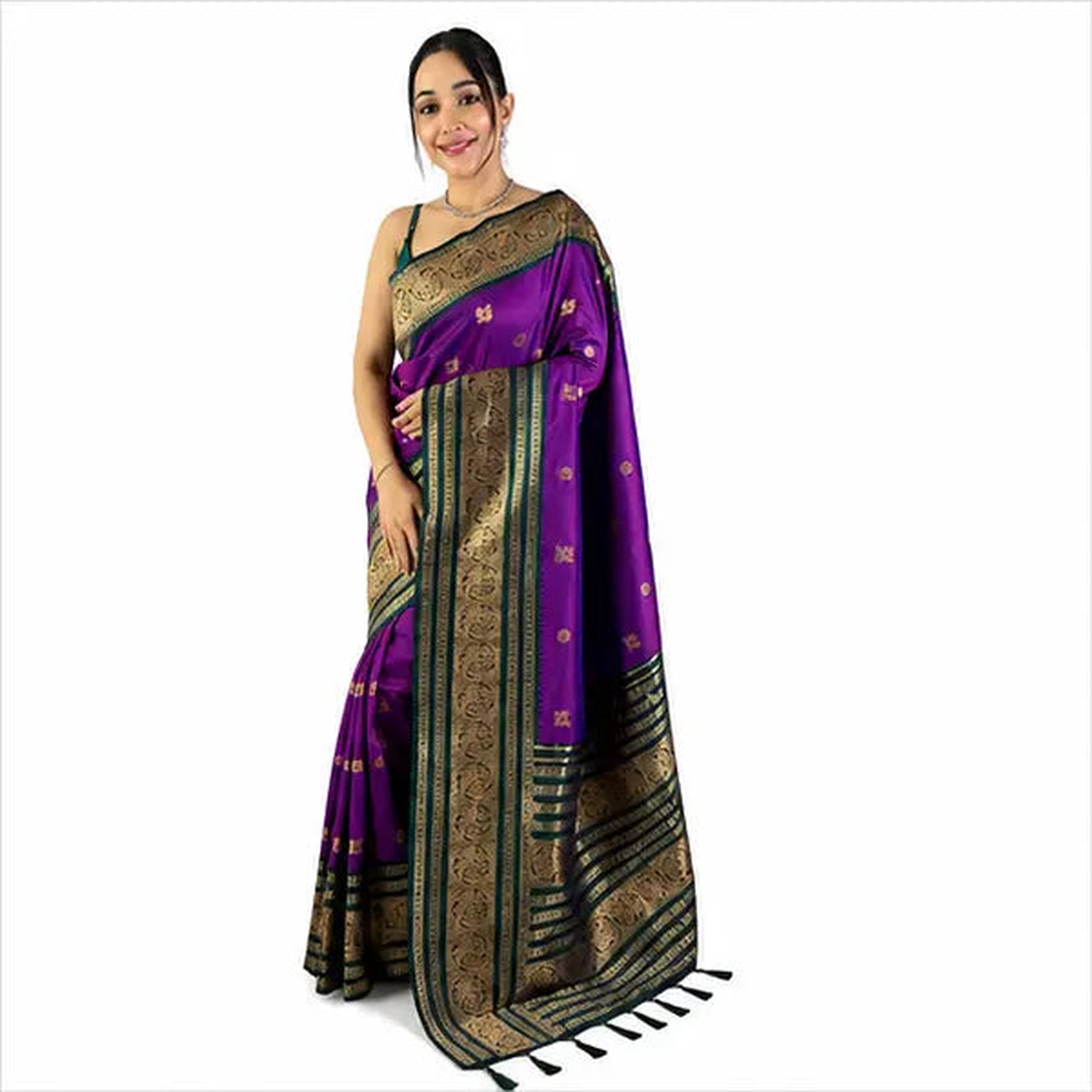 Premium Soft Silk Saree mit Zari-Bordüre – Indischer Damen Saree purple