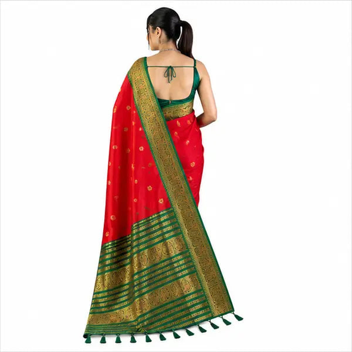 Premium Soft Silk Saree mit Zari-Bordüre – Indischer Damen Saree red