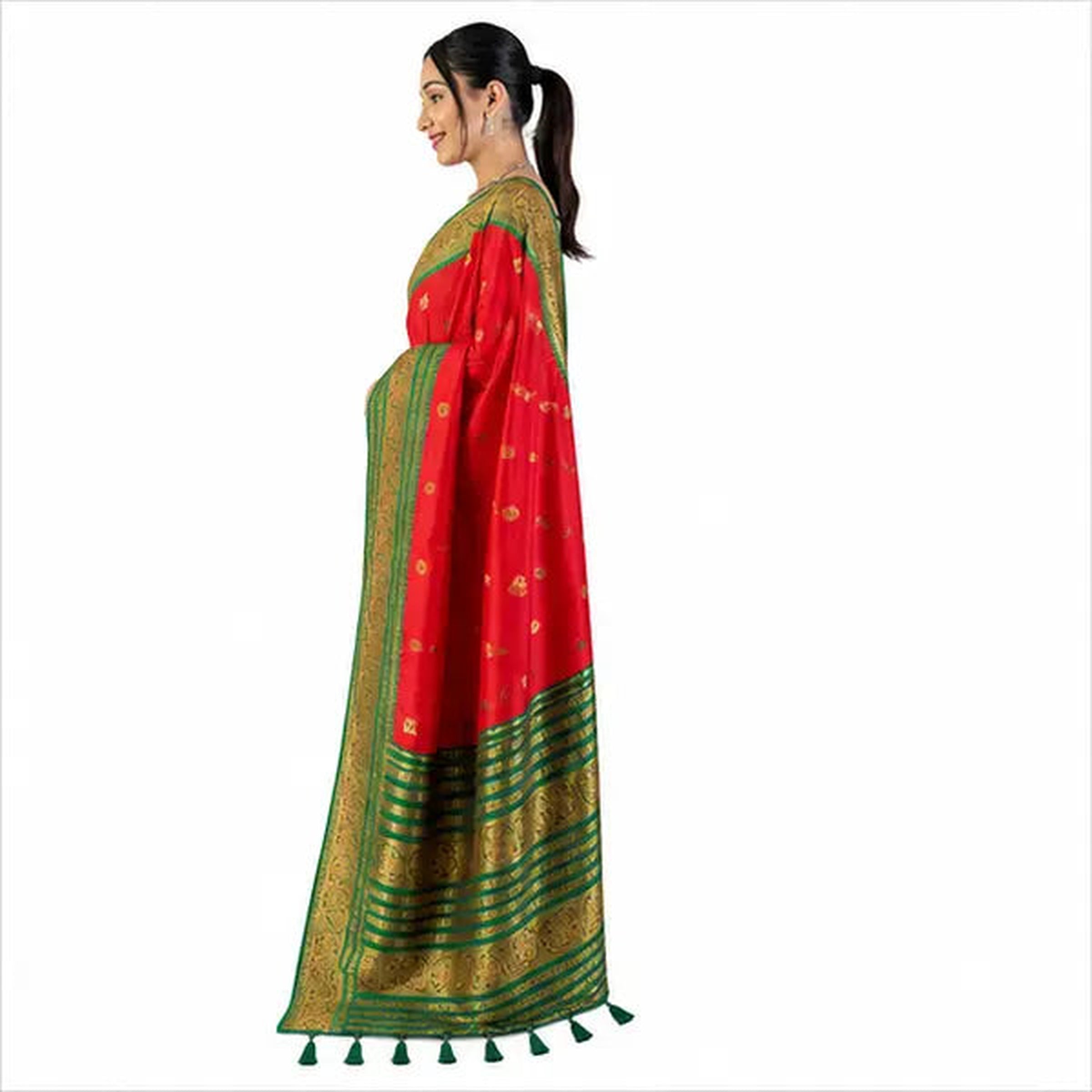 Premium Soft Silk Saree mit Zari-Bordüre – Indischer Damen Saree red